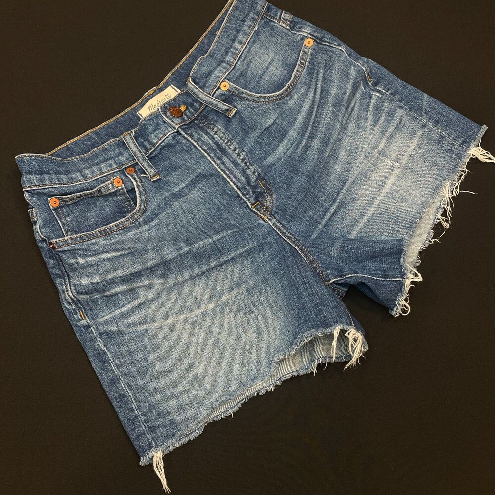 ~ Boho Madewell 28 Denim Shorts Cut-off High Rise Glen Oaks Blue Med Wash